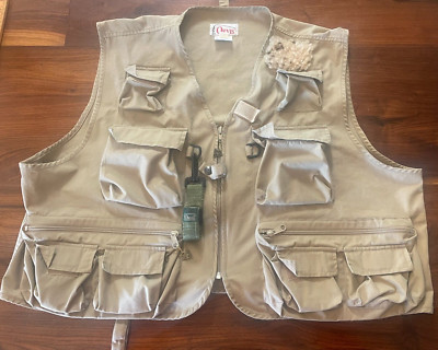 Orvis Fishing Vest Men's XL Vintage 2 Zip Charms Dressing Holder Bait Pad Tan