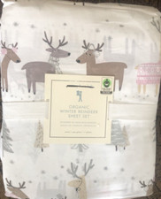 Pottery Barn Kids Winter REINDEER Twin SHEET Set Cotton Christmas NWT