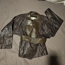 Vintage 80s Brown Leather Belt Waist Dolman Jacket Size M 8 Gorgeous Stamp Desig