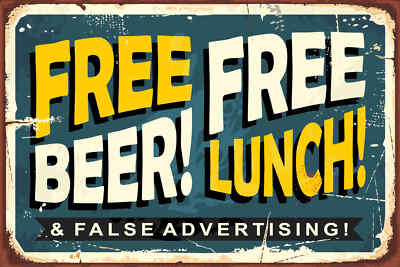 Blechschild 18x12 Free beer lunch Alkohol Wand Deko Bar Kneipe Sammler Geschenk