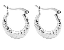Silver STAINLESS STEEL 21 mm x 19 mm Hoop Earrings  1 pair with click hoop