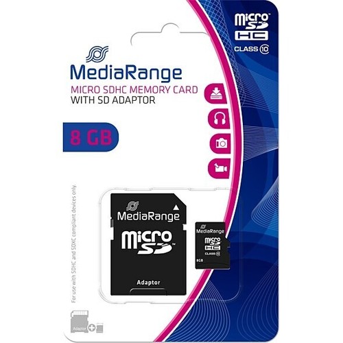 Carte Mémoire MicroSD 8Go Classe 10 MediaRange + Adaptateur - Neuf, Garantie 2 Ans