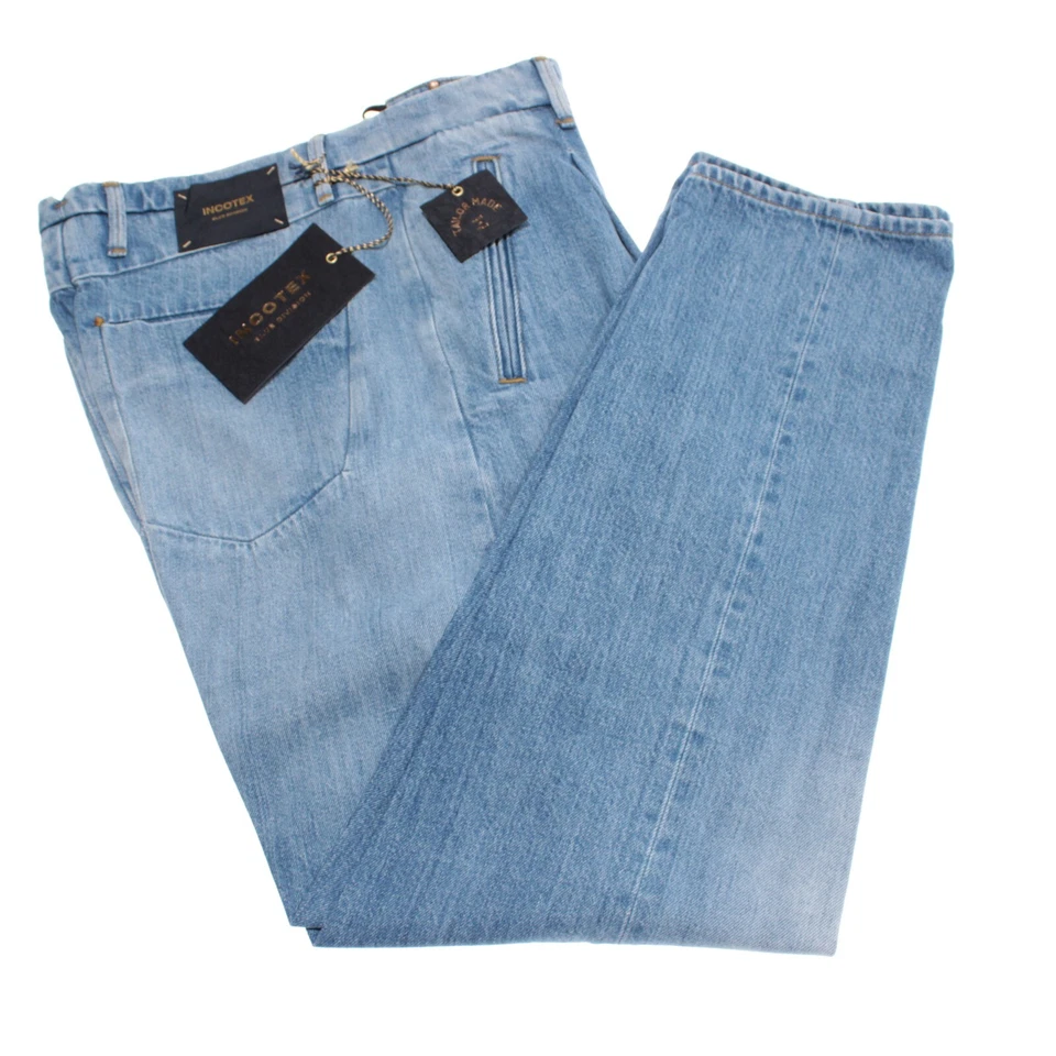 Chinos/pantalones informales plisados Incotex nuevos con etiquetas talla 33 EE. UU. en azul 100 % algodón denim Foto 2 de 4