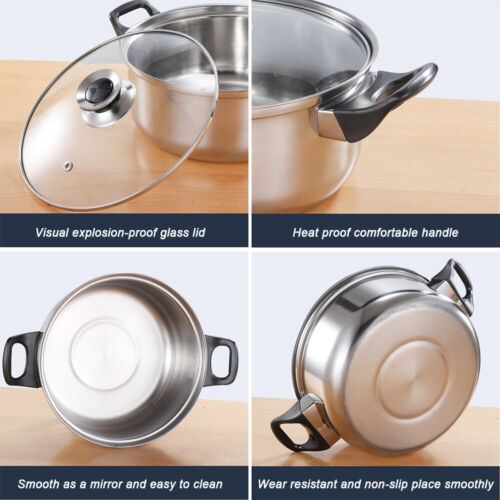 12/10pcs Stainless Steel Cookware Saucepan Set Pan Pot Kitchen Cooking Glass Lid - Picture 3 of 43
