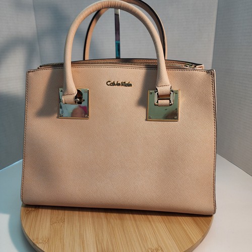 Calvin Klein Double Handled Satchel Handbag Nude/Light Pink Leather READ DESCRIP - Picture 4 of 24