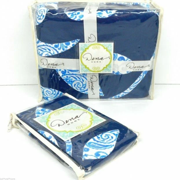 JUEGO DE FUNDA NÓRDICA Y FARSA DOBLE DENA Cobalto Contemporáneo AZUL BLANCO ALGODÓN Floral Foto 3 de 4