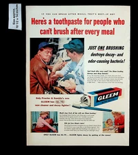 1955 Gleem GL-70 Toothpaste Tooth Decay Men Eating Lunch Vintage Print Ad 33429