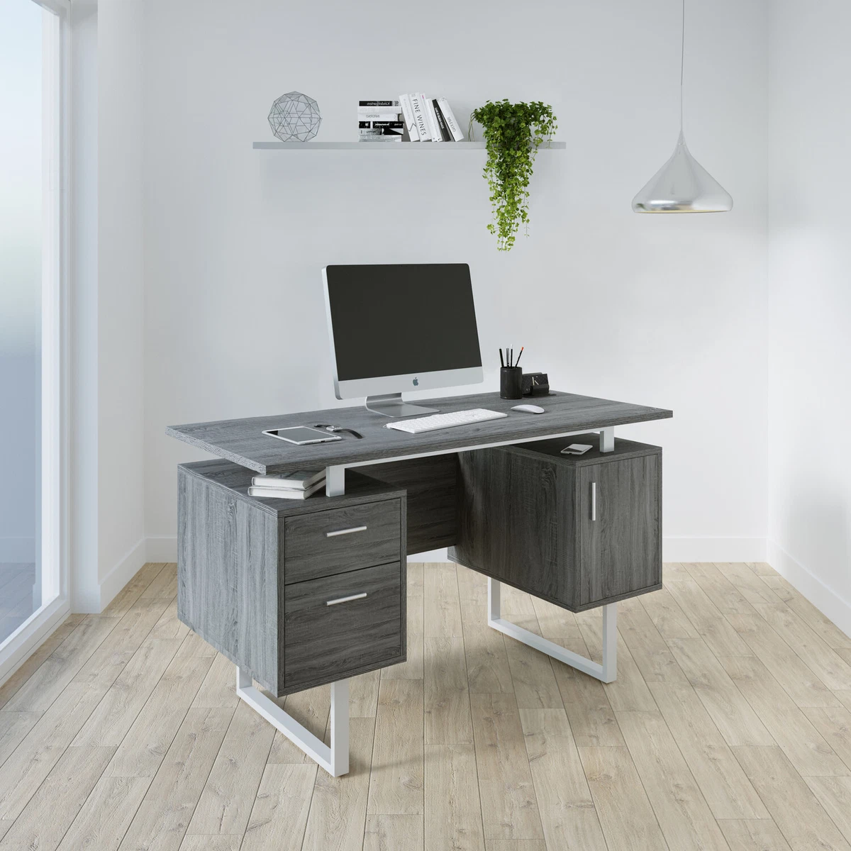 Techni Mobili Contemporary Desk with 3 Storage Drawers, White