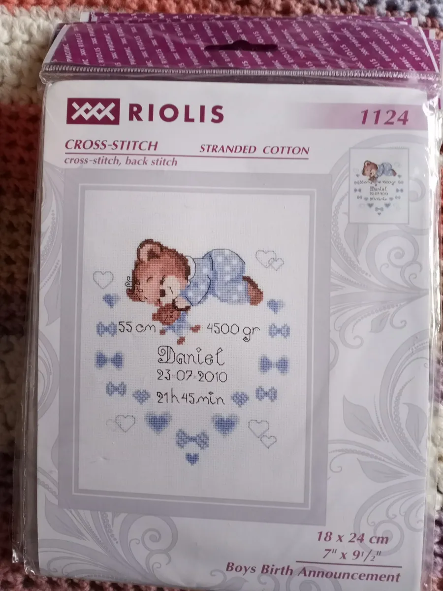 Riolis Counted Cross Stitch Kit 7x9.5-boys Birth Announcement