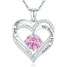 HESHPAWS Love Pendant Necklaces for Women with Birthstone Zirconia
