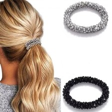 2 PCS Glitter Rhinestone Hair Ties High Ponytail Holder Bling Elastic