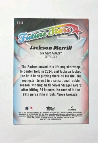 2025 Topps Chrome Future Stars #FS-3 Jackson Merrill (PADRES) ! - Picture 2 of 3