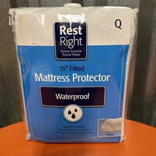 RestRight Queen Waterproof Mattress Pad Protector Cover - Fitted 15” Deep NEW
