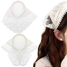 2 PACK Hair Scarf Headband for Women, Lace Hair Bandana, Non Beige Lace pink