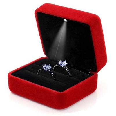 GBYAN Velvet 2 Slots Ring Box with LED Light for Ceremony 2 Slots, Red 