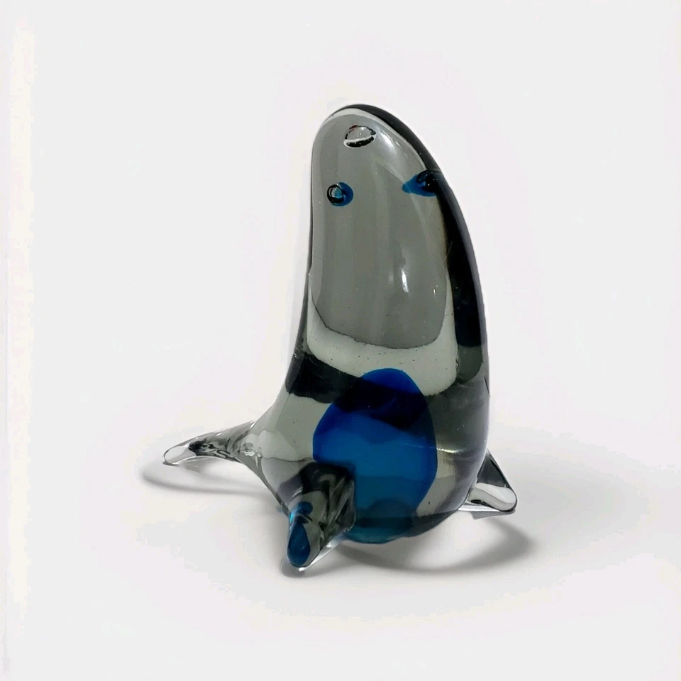 Murano Glass Blue Clear Sea Lion Cenedesse Antonio Da Ros Sommerso MCM Italy - Image 3 of 4
