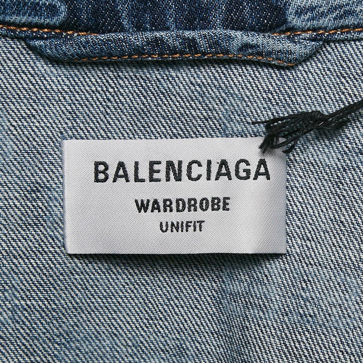Balenciaga Unifit Blue Logo Pattern Denim Oversized Jacket S