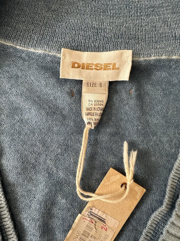 Suéter Diesel Mejjio Para Mujer Pequeño Azul Cuello en V Manga 3/4 Pullover Nuevo con Etiquetas $139 Foto 3 de 4