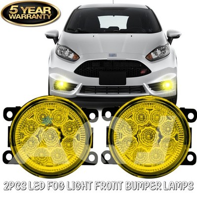 Pair Bumper LED Fogs Driving Lamps 3500K Yellow For Ford Fiesta 2014-2019