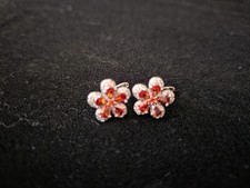 Fashion Jewelry Silver Tone Orange Flower Sparkly Hoop Earrings New In Package
