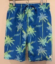 Hurley Swim Trunks Turquoise  Green Palm Trees, Mesh Brief Liner Boys XL 18-20