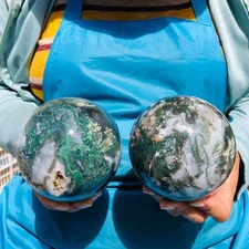 4.81LB 2pcsNatural aquatic plant agate crystal ball, water grass moss agate ball