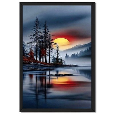 Misty Sunset Lake Forest Canvas Oil Paintings Reproduction