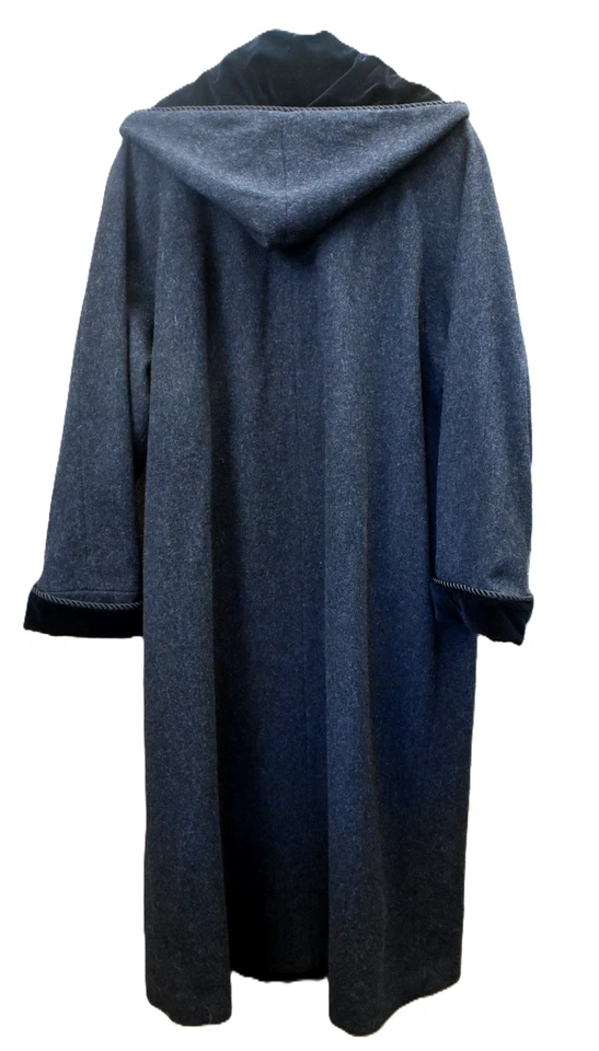 Abrigo largo negro 100 % lana terciopelo capucha y puños London Fog talla 12 de colección Foto 2 de 4