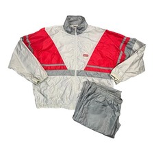 VTG Wilson Track Suit Mens XL Top  Pants Windbreaker Set 90s Y2K Silver Red