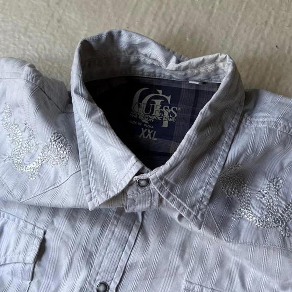 Guess Y2K Grey Snap Button Up Men's XL Dress Shirt Embellished - Image 4 of 4