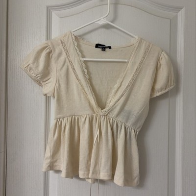 NWT Sugar Kiss Boho V Neck Baby Doll Top Cream Size XS