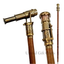 Victorian Brass Walking Cane with Compass Telescope Handcrafted