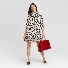 Who What Wear Animal Print 3/4 Sleeve Shift Dress Cream Ivory New XS