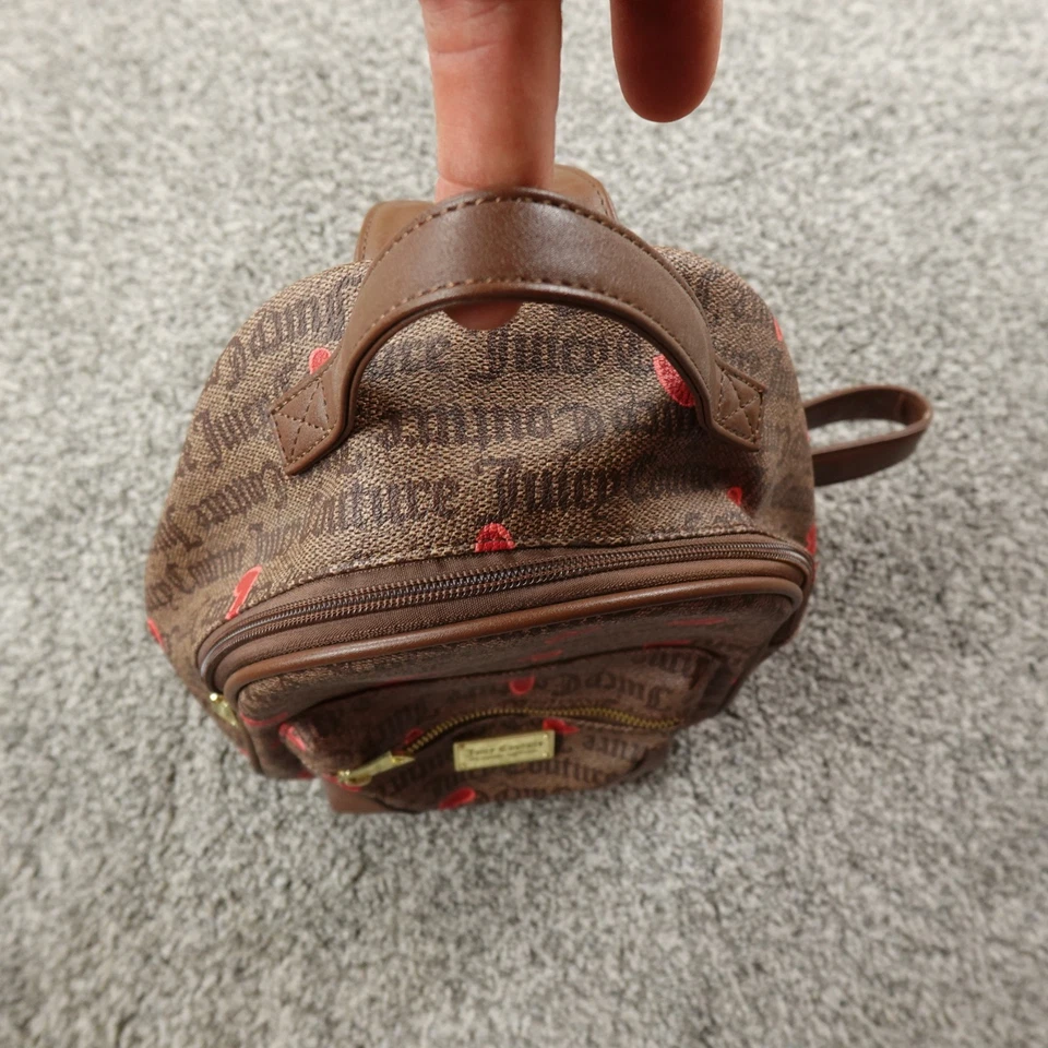 JUICY COUTURE Cartera Mochila Bolso de Mano Ajustable Marrón Rojo Corazón Deletrear Y2K Foto 3 de 4