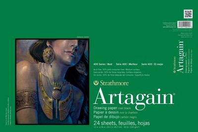 Strathmore 400 Series Artagain Drawing Pad 12''X18''-Glue Bound Black, 24 Sheets