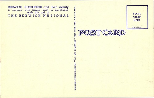 Vintage Berwick National Bank Leinen Postkarte Berwick PA 1922 Gebäude - Bild 2 von 2
