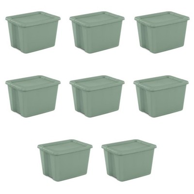 Sterilite Large Storage Bin, 18 Gallon Durable Plastic Storage Tote Green 8 Pack