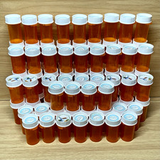 100 Empty Pharmacy Pill Bottles 16 Dram Orange Vials w/ Child-Resistant Caps