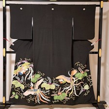 Kimono Koshida Pure Silk Phoenix Design Black 67 Sleeve Used