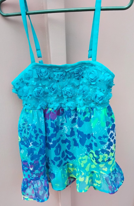 Justice Girls Top Metallic Gauze Solid Lining Rushed Back Adjust Straps Size 10 