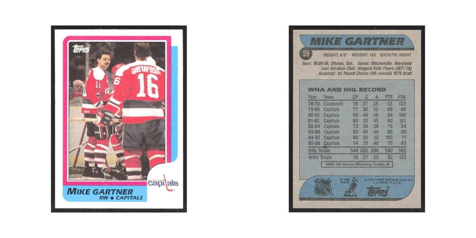 1986 Topps Mike Gartner Washington Capitals #59 - Image 3 of 3