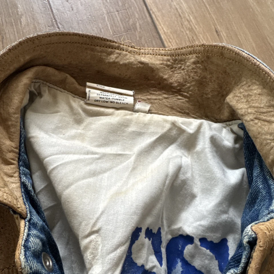 Vintage 80s Guess Georges Marciano Marty McFly Denim Leather Jacket Mens XS - Image 3 of 4