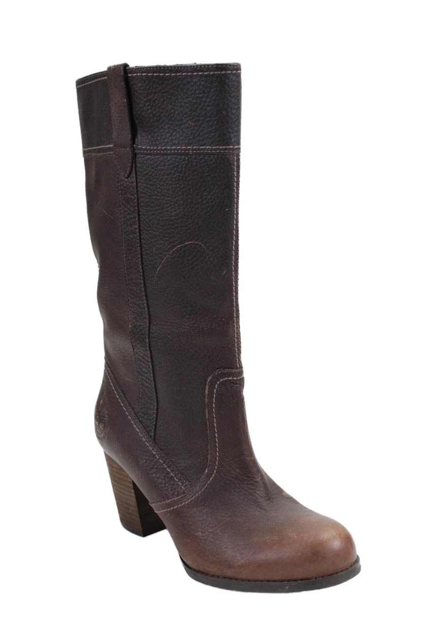 Stivali Timberland da donna in pelle Rudston Block slip on marroni taglia 8