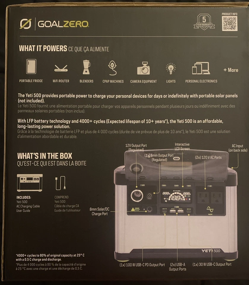 НОВЫЙ!! Портативная электростанция Yeti 500 — 500 Вт/пик 1000 Вт — кемпинговый автофургон - Изображение 2 из 3