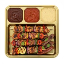 Hemoton Stainless Steel Divided Serving Tray 3 Section Food Plate 8.26 Inch Mult