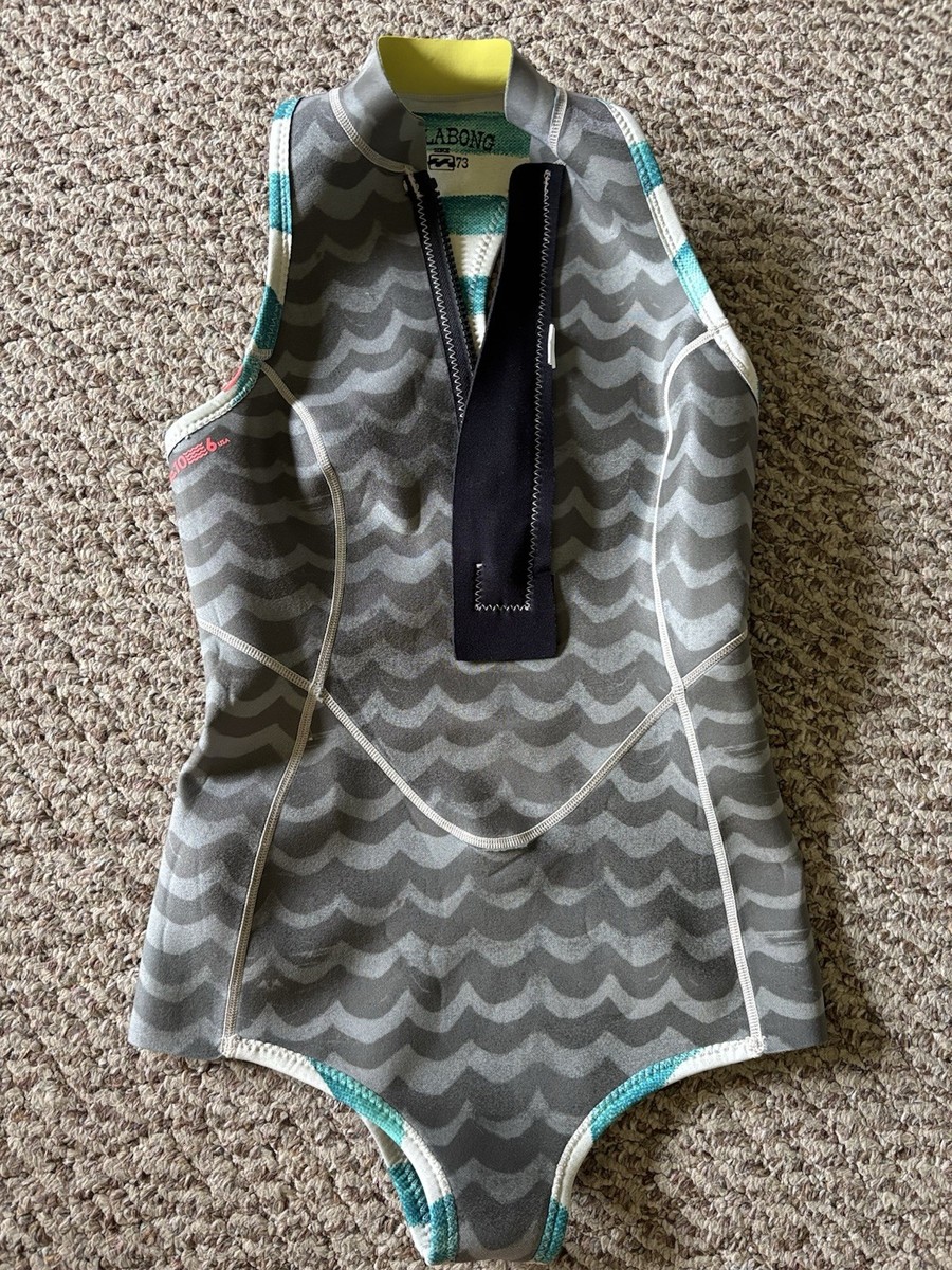 Billabong Surf Capsule Front Zip Wetsuit US 6 Green Striped Shorty