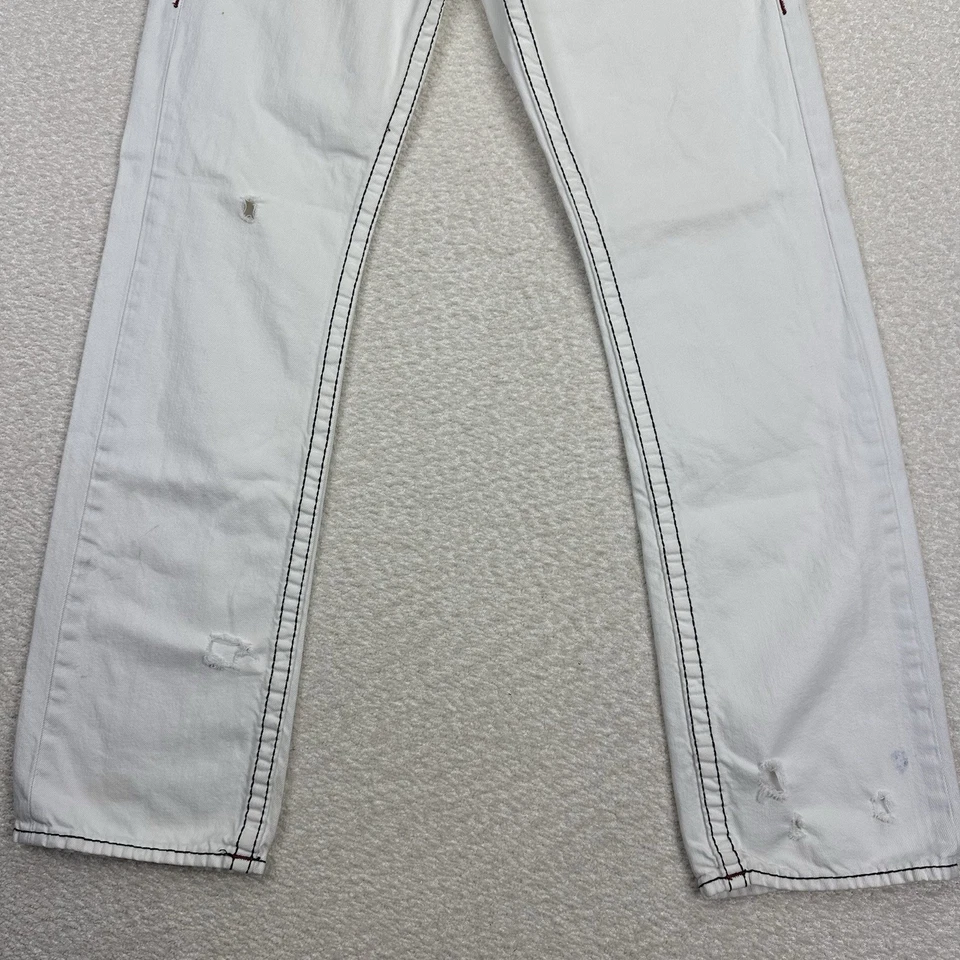 True Religion Straight Jeans Mens Size 32x34 White Thick Stitch Embroidered Flap - Image 4 of 4