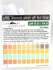 pH Test Strips, Universal Application, pH 0.0-14.0, 0.5 pH Intervals, 100 Strips