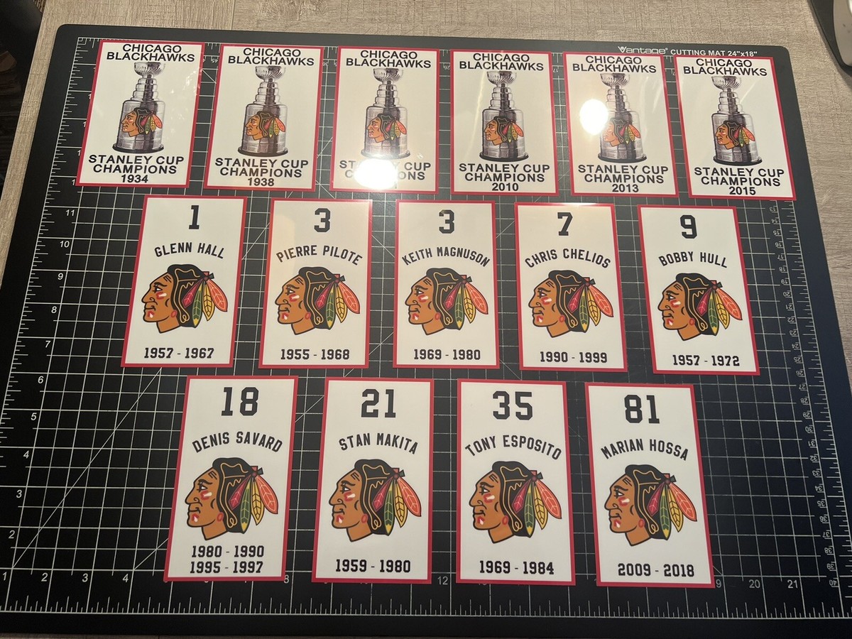 SIZES- Chicago Blackhawks Stanley Cup Retired #DECAL banners MANCAVE  CHELIOS