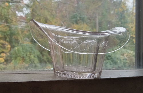 1880s HAND BLOWN GLASS HAT TOOTHPICK OR SALT DIP MADE FROM PANELED TUMBLER MOLD